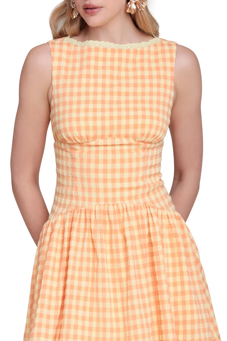 Fit & Flare Gingham Minidress, Alternate, color, BRIGHT ORANGE GINGHAM