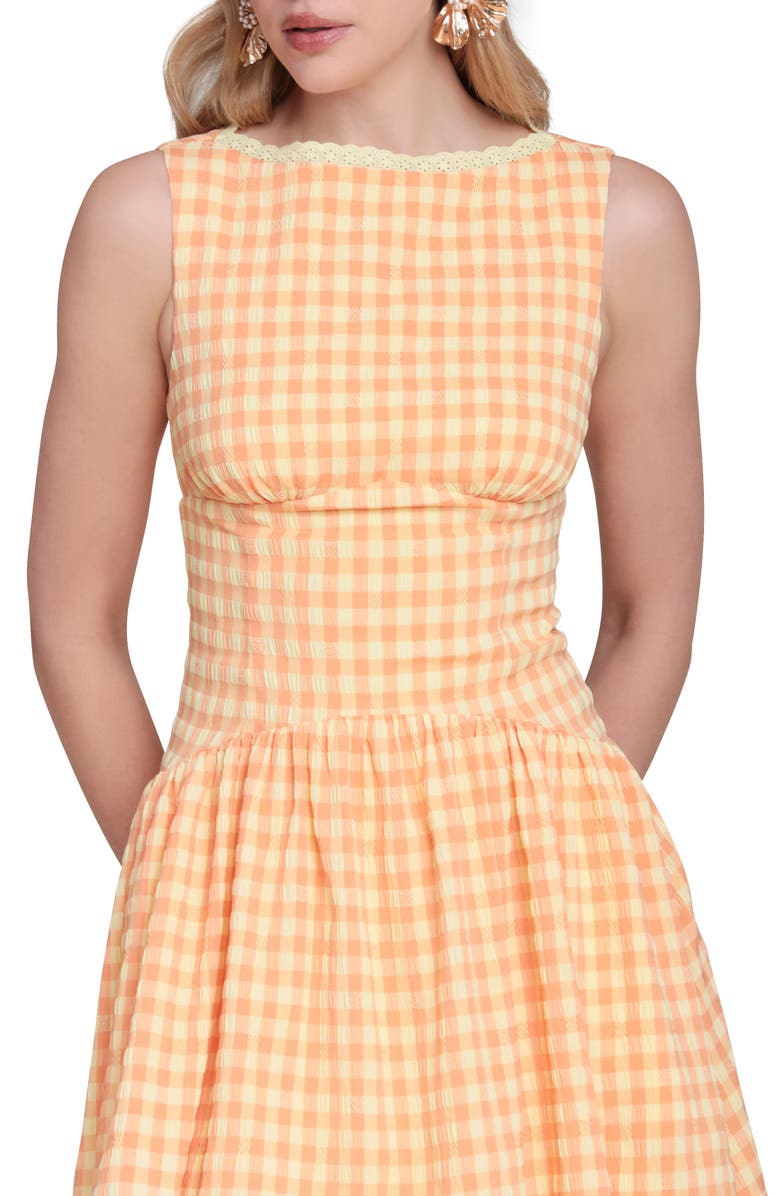 Avec Les Filles Fit & Flare Gingham Minidress, Alternate, color, Bright Orange Gingham