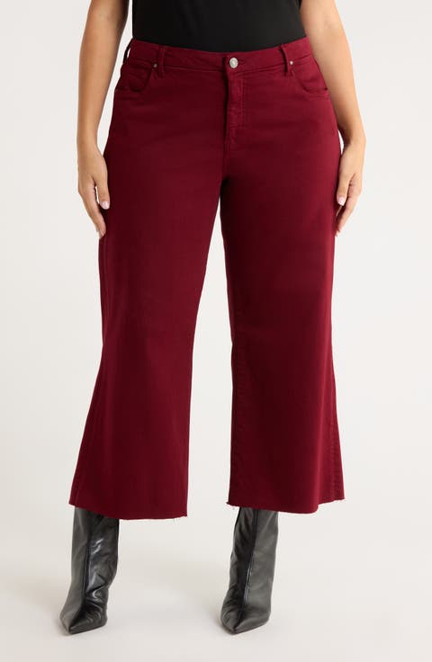 Meg Fab Ab Raw Hem High Waist Ankle Wide Leg Jeans (Maroon) (Plus)