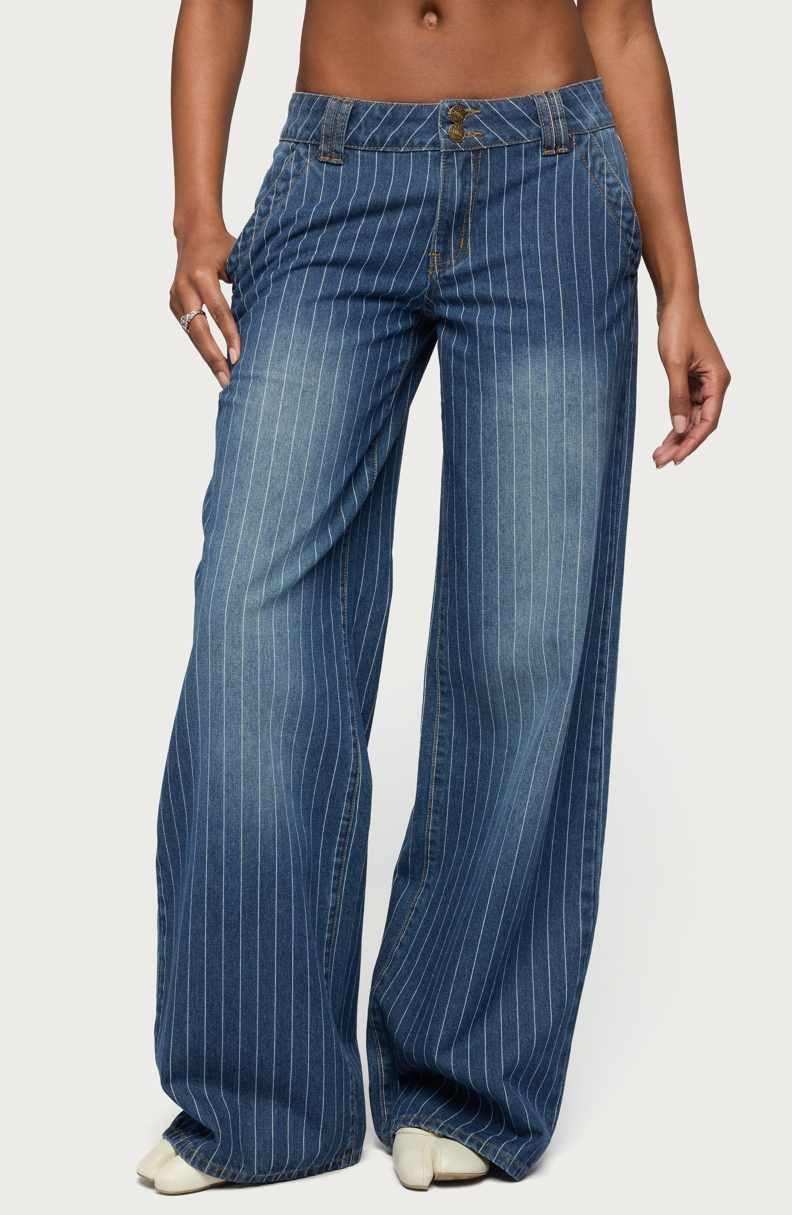 Cory Stripe Low Rise Wide Leg Jeans
