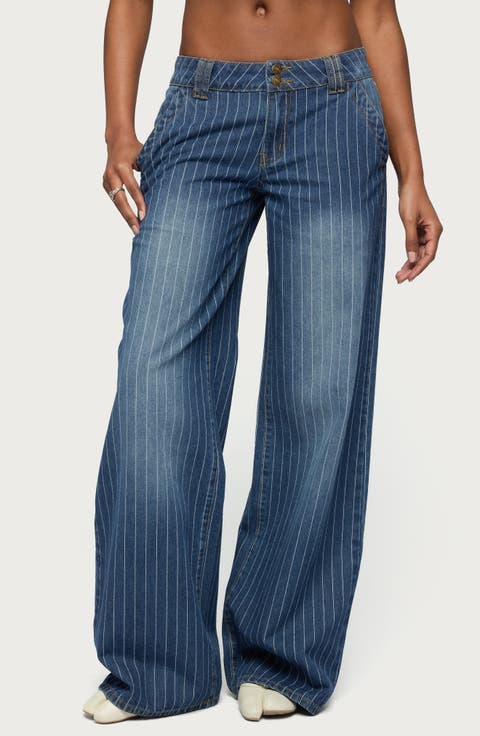 Cory Stripe Low Rise Wide Leg Jeans (Tall)