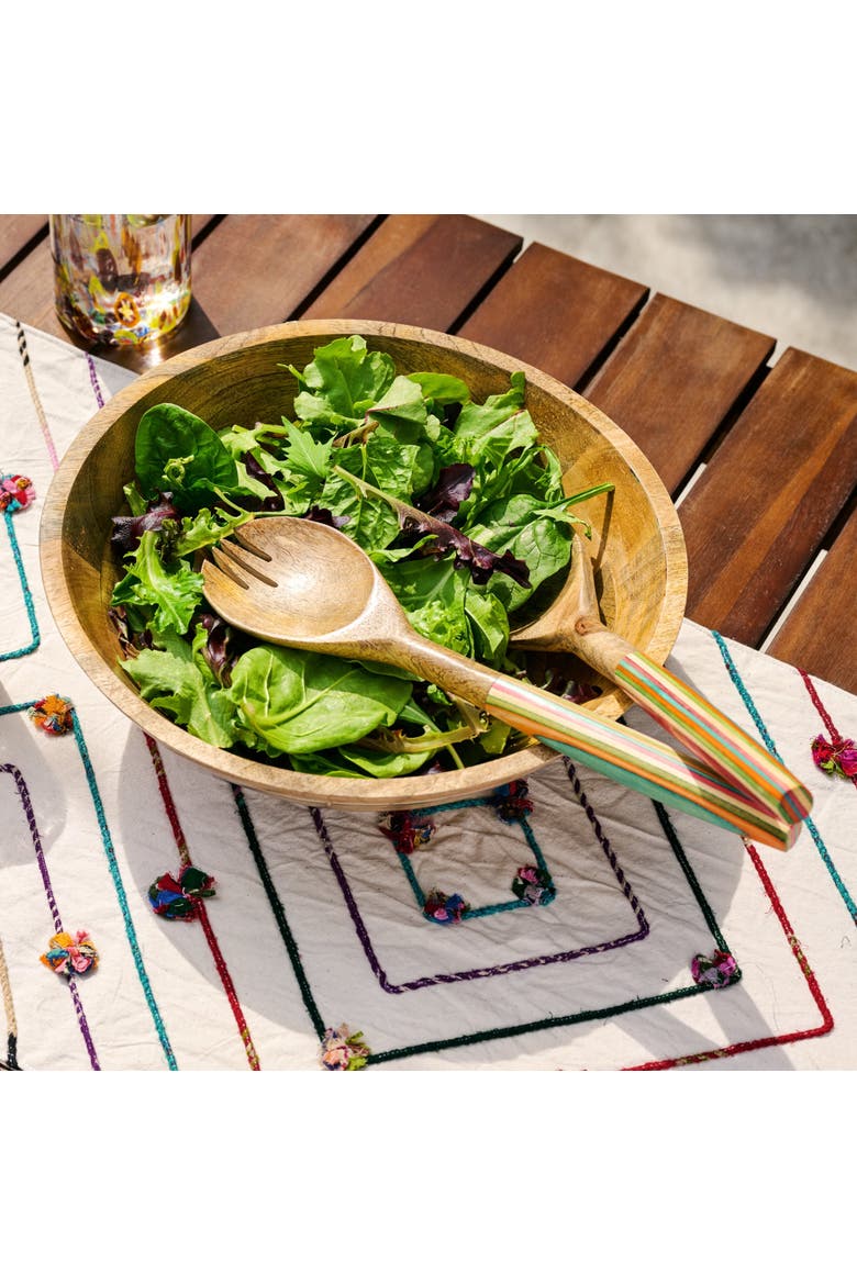 Striped Mango Wood Salad Bowl, Alternate, color, Natural