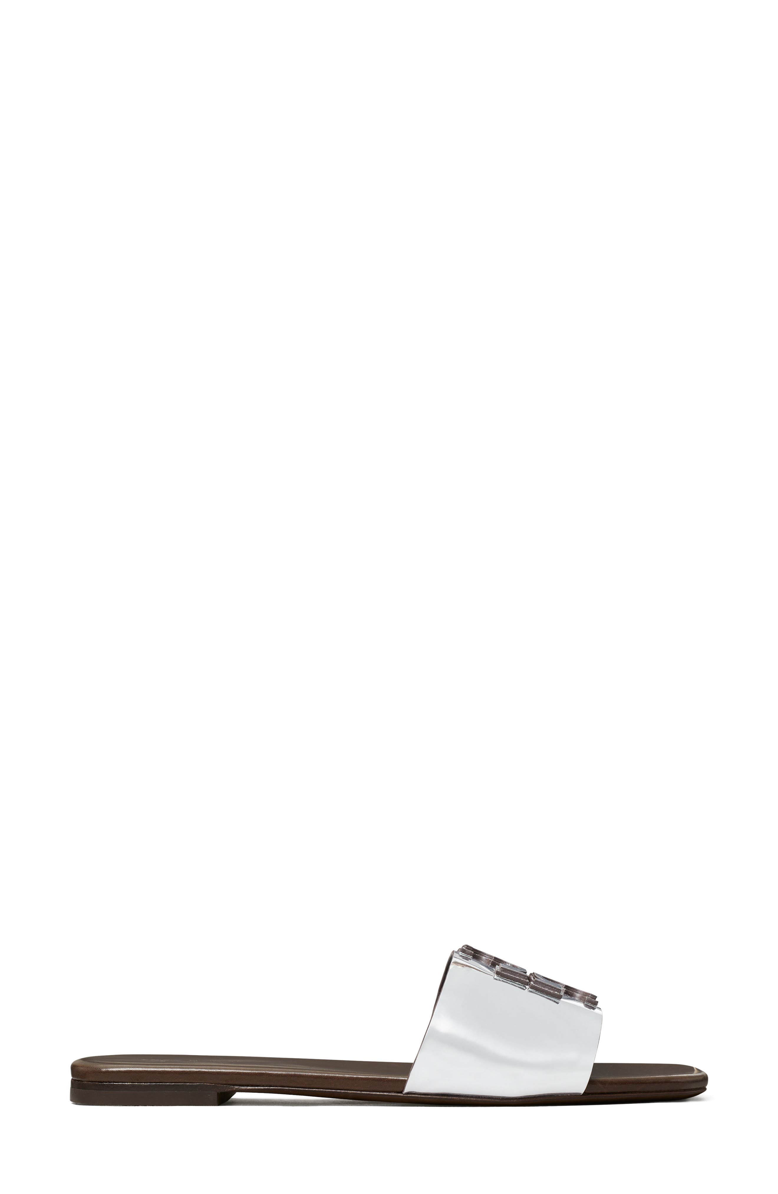 Ines Leather Slide Sandal, Alternate, color, SILVER / COCONUT