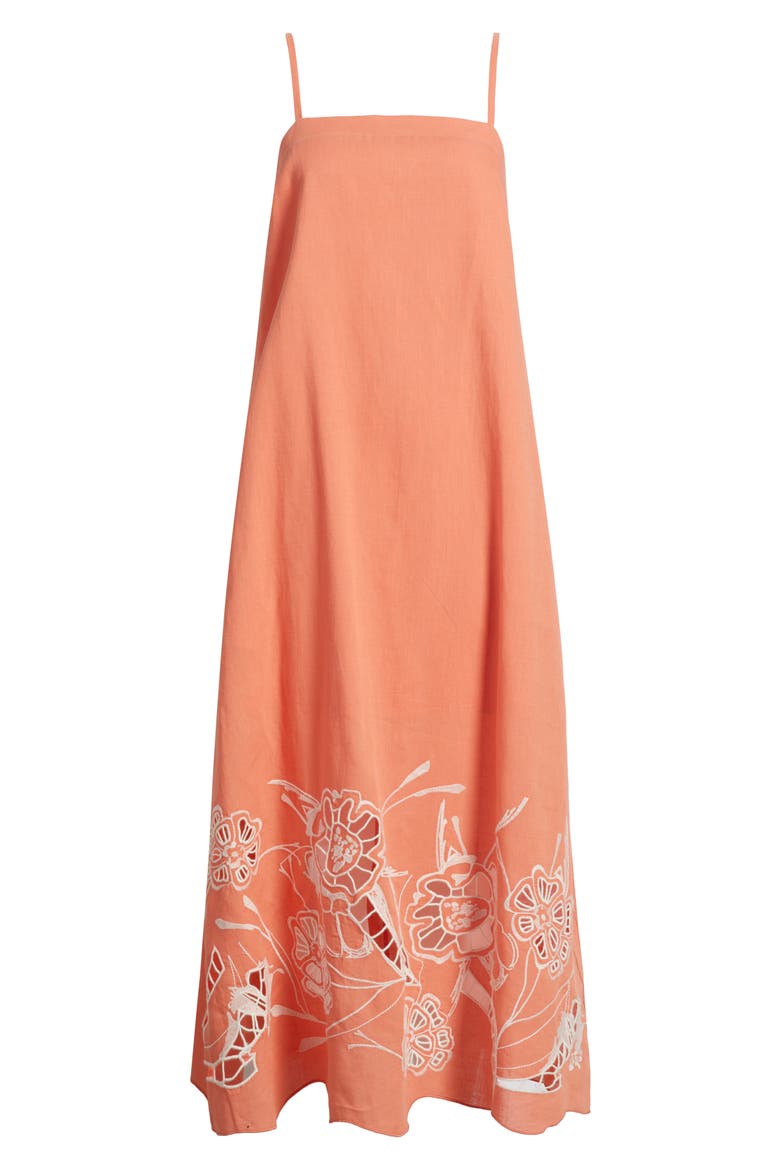 Mila Cotton & Linen Maxi Dress, Alternate, color, CORAL PEACH / IVORY