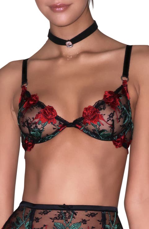 Bleeding Rose Embroidered Underwire Demi Bra