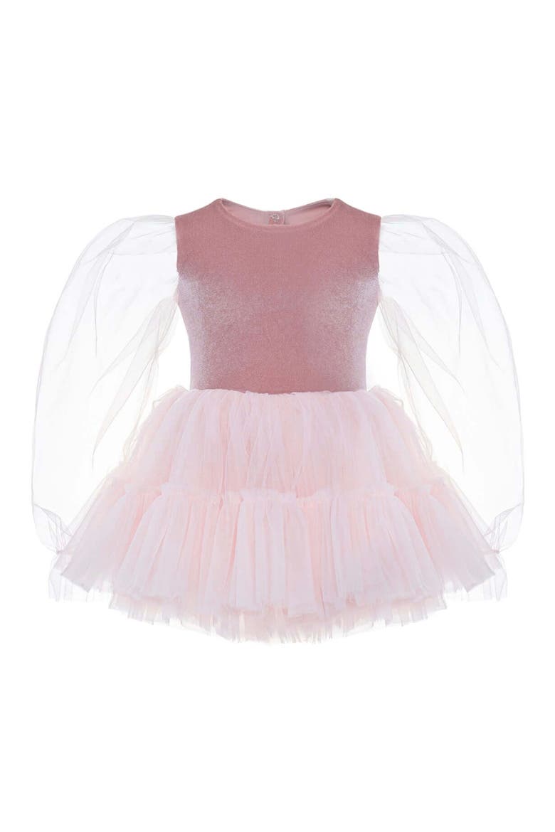 Grace Balloon Sleeve Velvet Tulle Dress, Alternate, color, Pink Rose