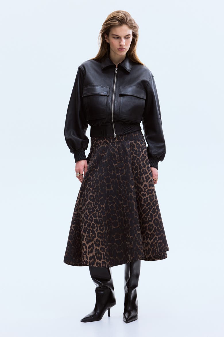 Flared Twill Skirt, Alternate, color, Dark brown/leopard print