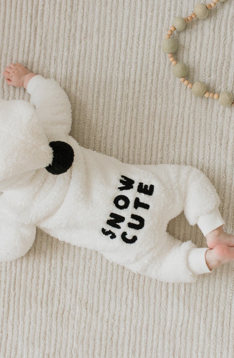 Petit Lem Snow Cute Snowman Fleece Hooded Romper, Alternate, color,