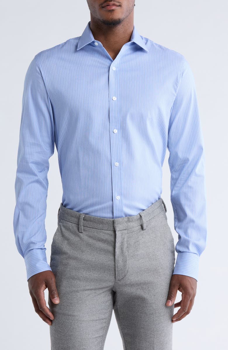 Tommy Hilfiger Slim Fit All-Season Stretch Dress Shirt, Main, color, Blue Mist