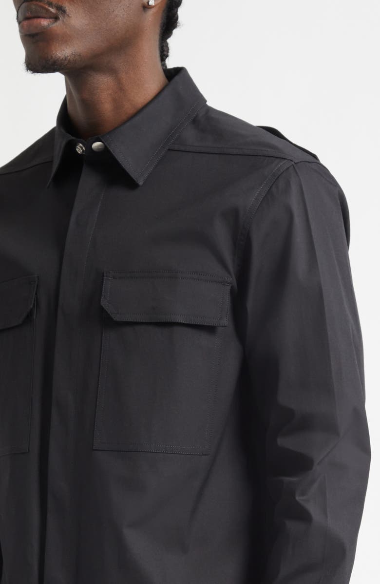 Rick Owens Webbed Strap Stretch Cotton Overshirt, Alternate, color, Black