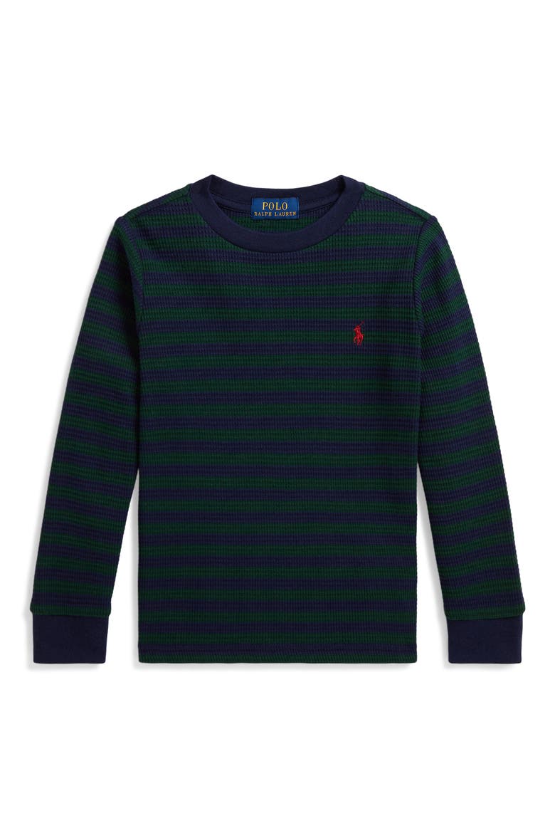 Kids' Waffle Knit Long Sleeve Shirt, Main, color, MOSS AGATE/ REFINED NAVY