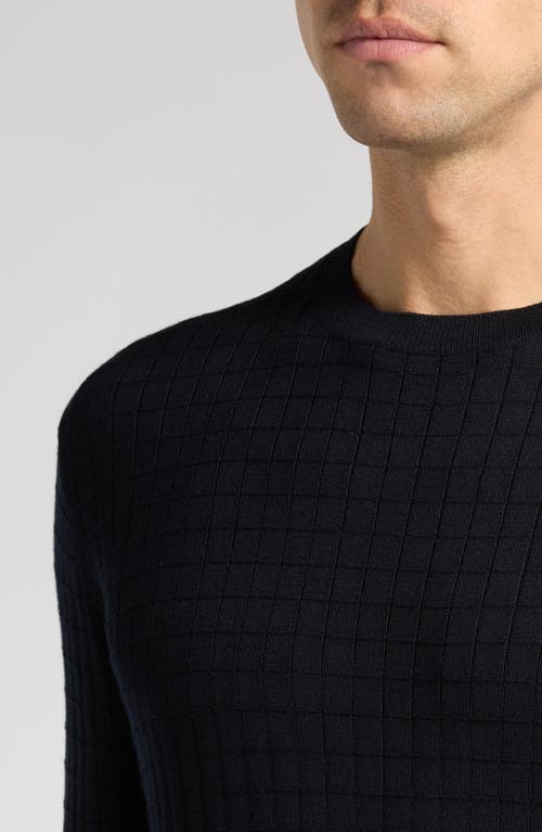 Emporio Armani Tonal Textured Virgin Wool Crewneck Sweater In Solid Blue Navy