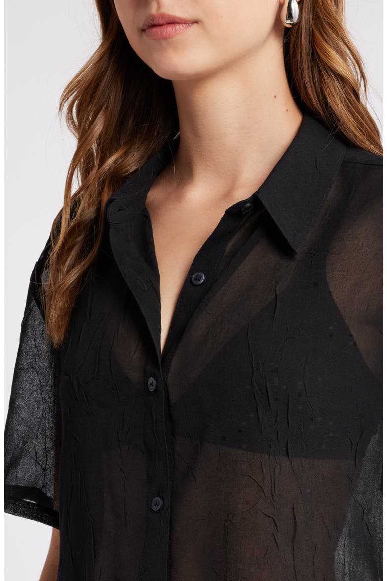 Sheer Crop Button-Up Shirt, Alternate, color, BLACK