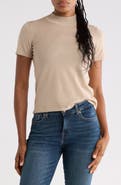 7 For All Mankind Mock Neck Short Sleeve Cotton & Wool Top