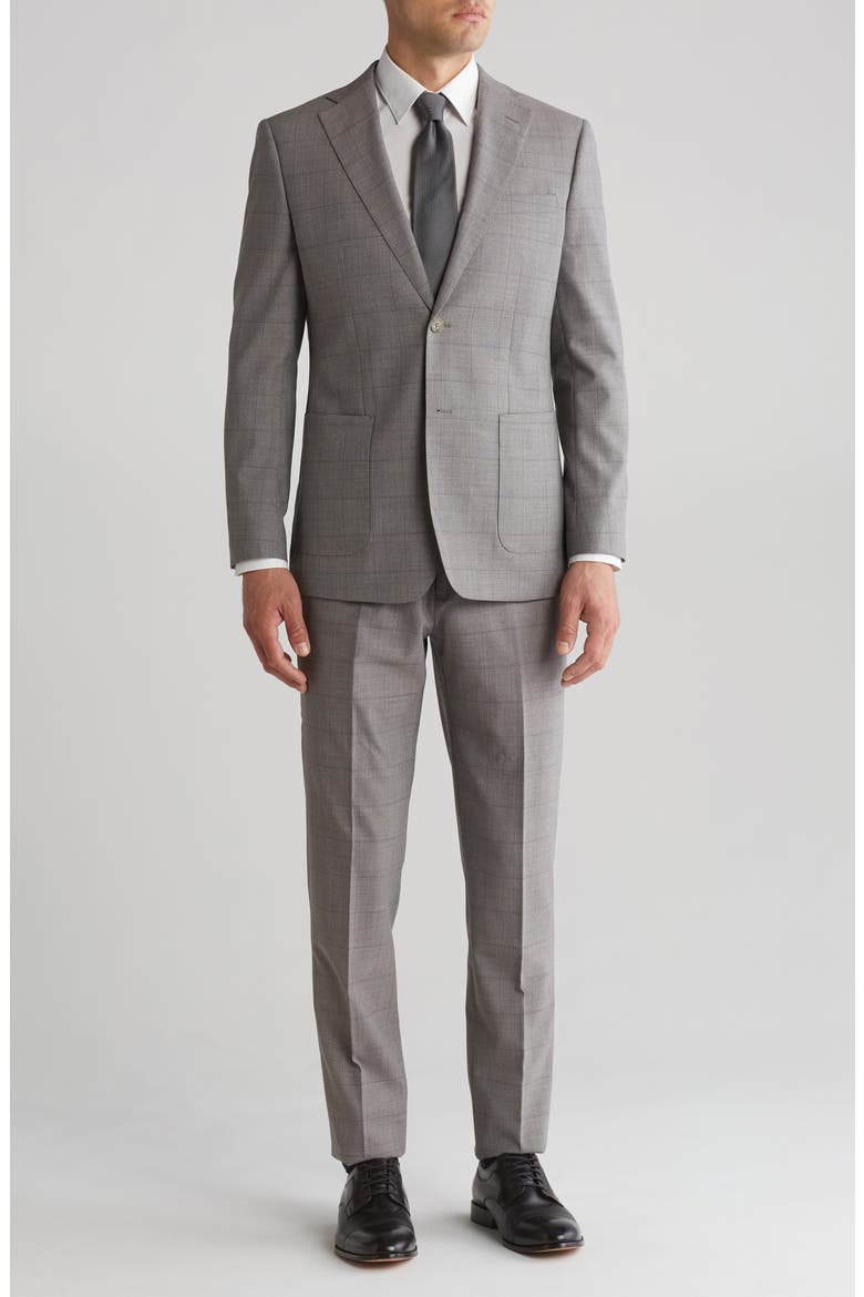 Plaid Trim Fit Wool Blend Two-Piece Suit, Main, color, TAUPE