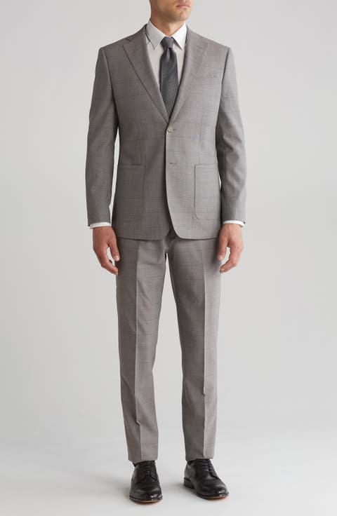 Plaid Trim Fit Wool Blend Two-Piece Suit