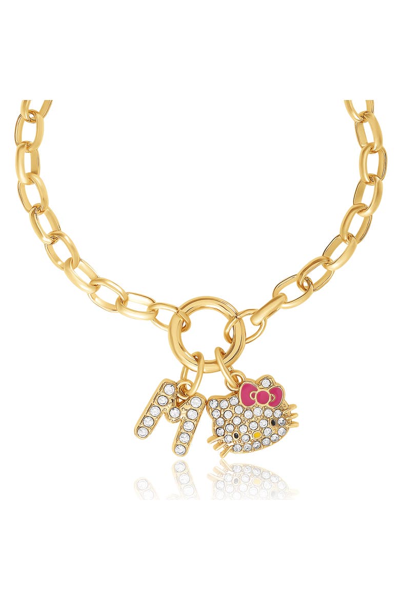 Initial Crystal Charm Bracelet, Gold-Tone, Adjustable, Alternate, color, M