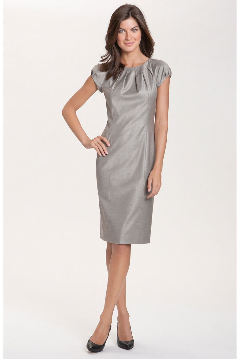HUGO BOSS Pleat Neck Sheath Dress, Main, color, LEMONGRASS