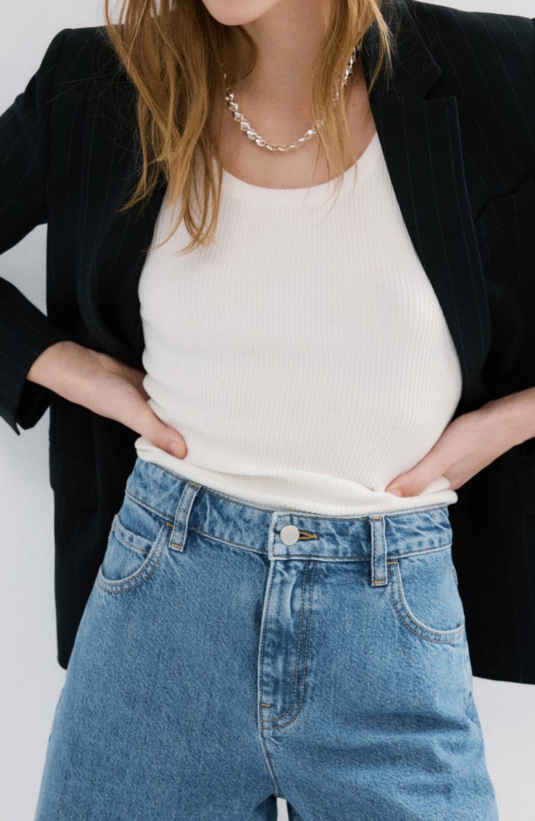 MANGO High Waist Long Denim Shorts, Alternate, color, Medium Blue