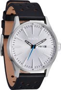 Nixon The Sentry Leather Strap Watch, 42mm