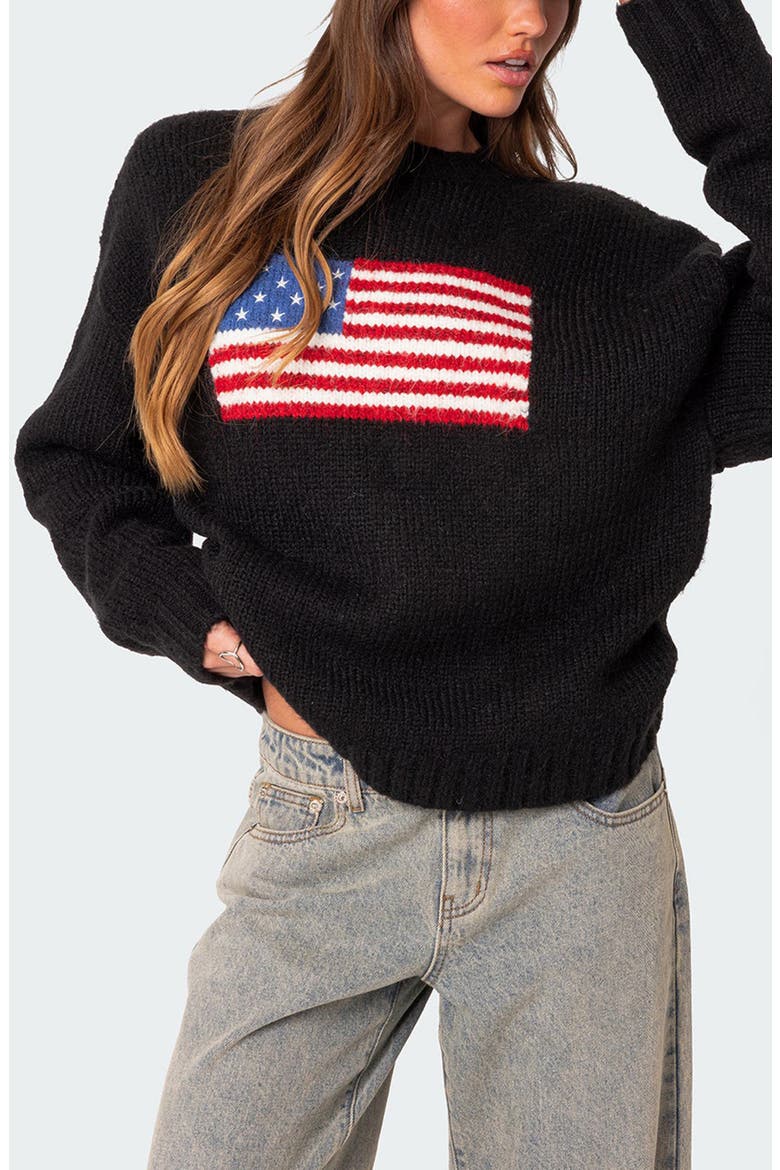 USA Oversize Chunky Sweater, Main, color, BLACK