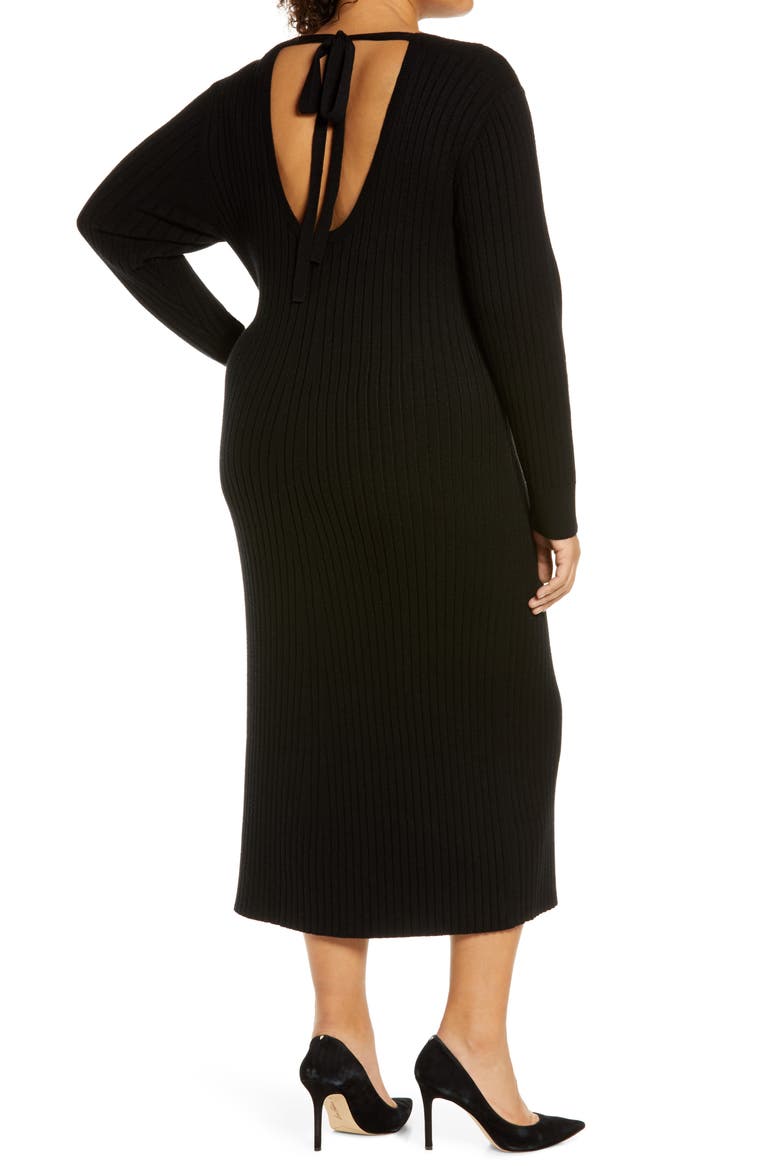x BFF Hollie Tie Back Long Sleeve Sweater Dress, Alternate, color, BLACK