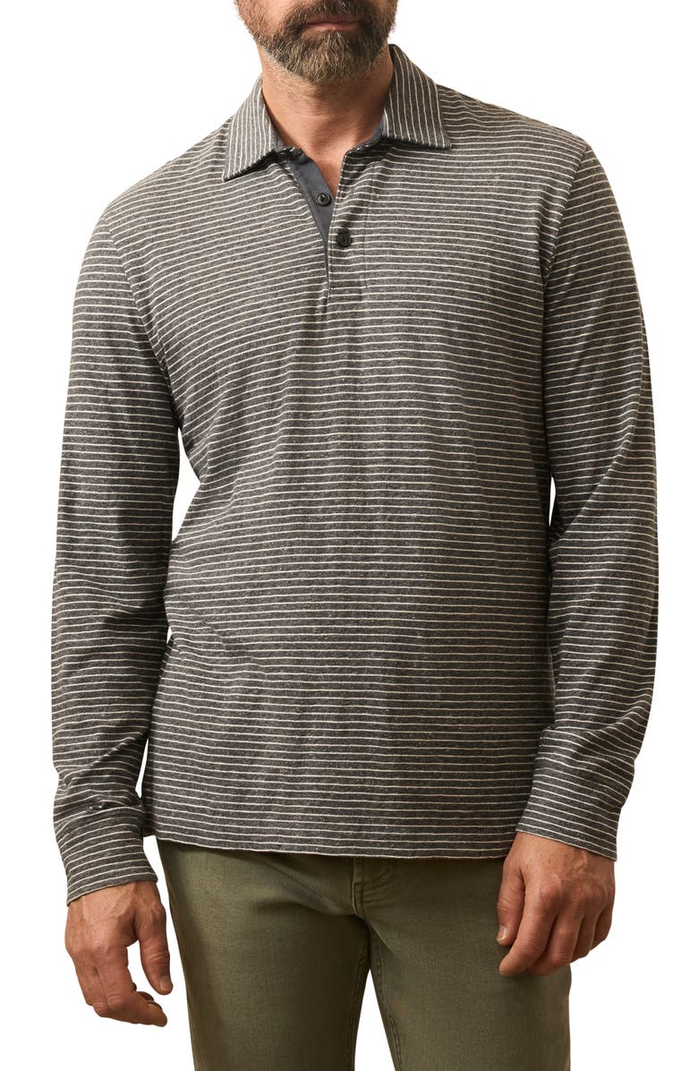 Faherty Sunwash Organic Cotton Long Sleeve Polo, Main, color, Charcoal Grey Stripe