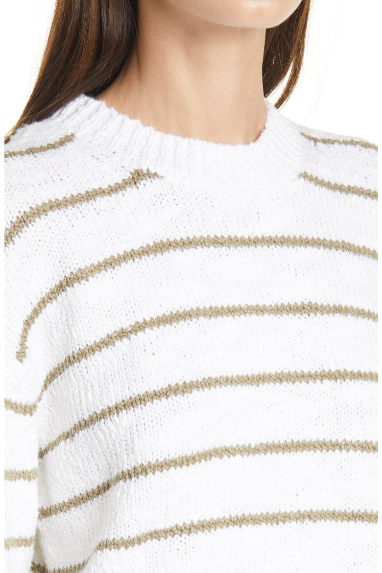 Stripe Crewneck Sweater, Alternate, color, OPTIC WHITE/ BAY LEAF