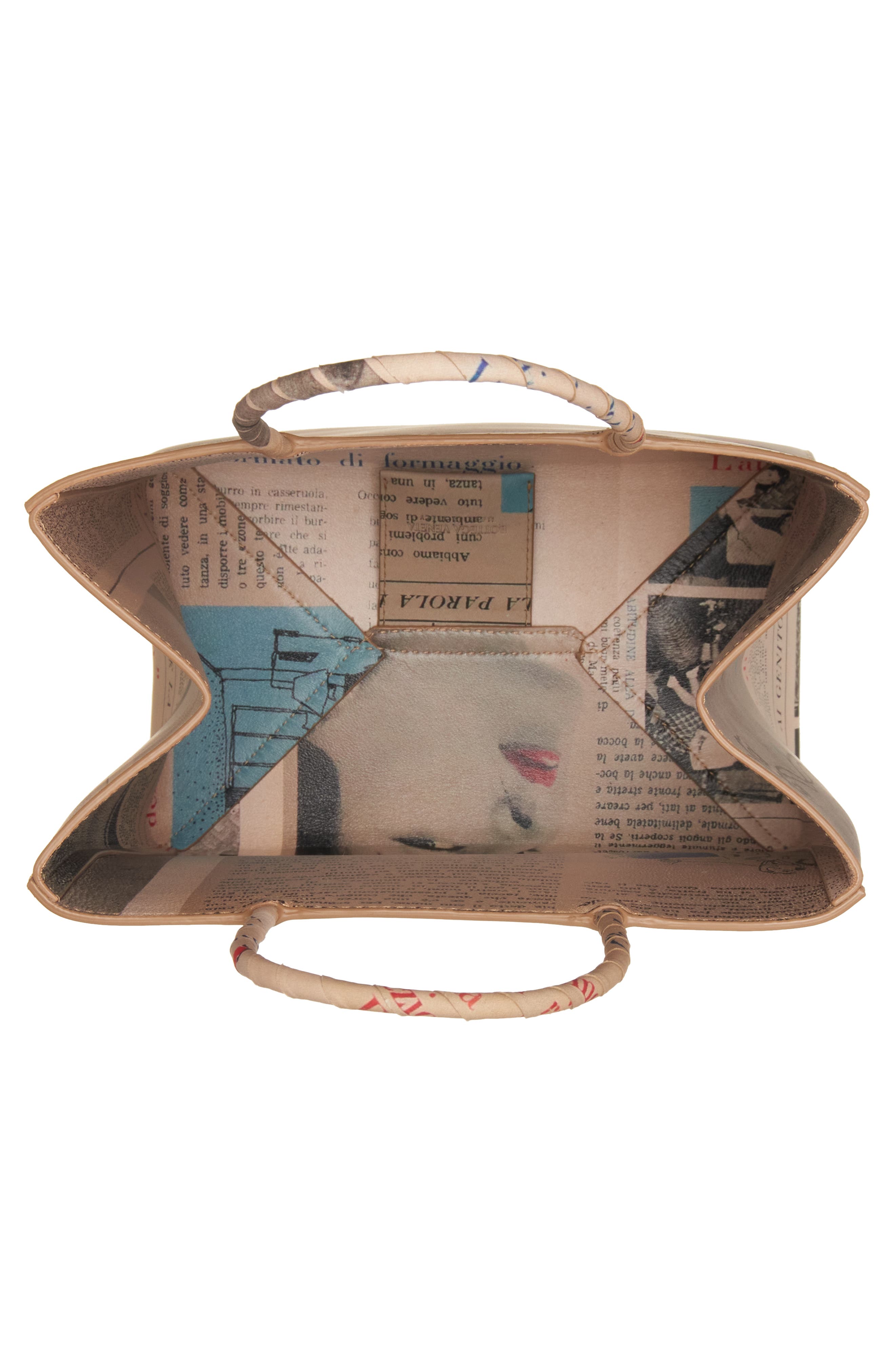 Bottega Veneta Small The Newspaper Leather Shopper, Alternate, color, Beige/ Black