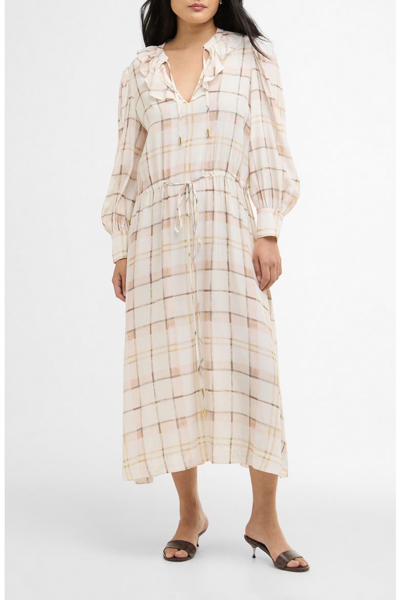 Asker Windowpane Plaid Long Sleeve Dress, Main, color, SILVER PEONY PAINTED CHECK