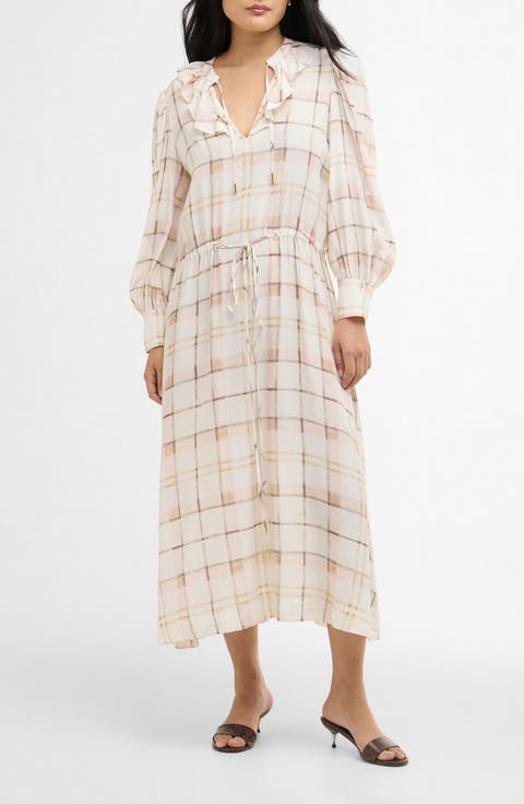 Asker Windowpane Plaid Long Sleeve Dress