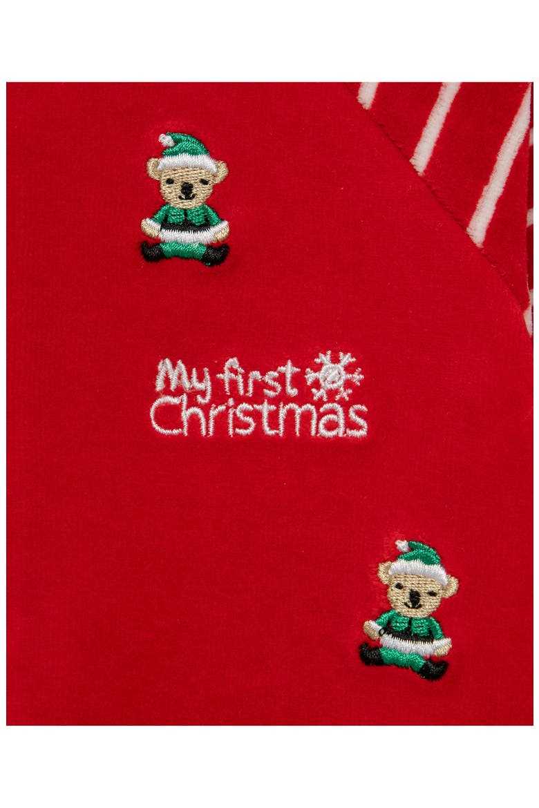 My First Christmas Holiday Bear Velour Footie, Alternate, color, RED