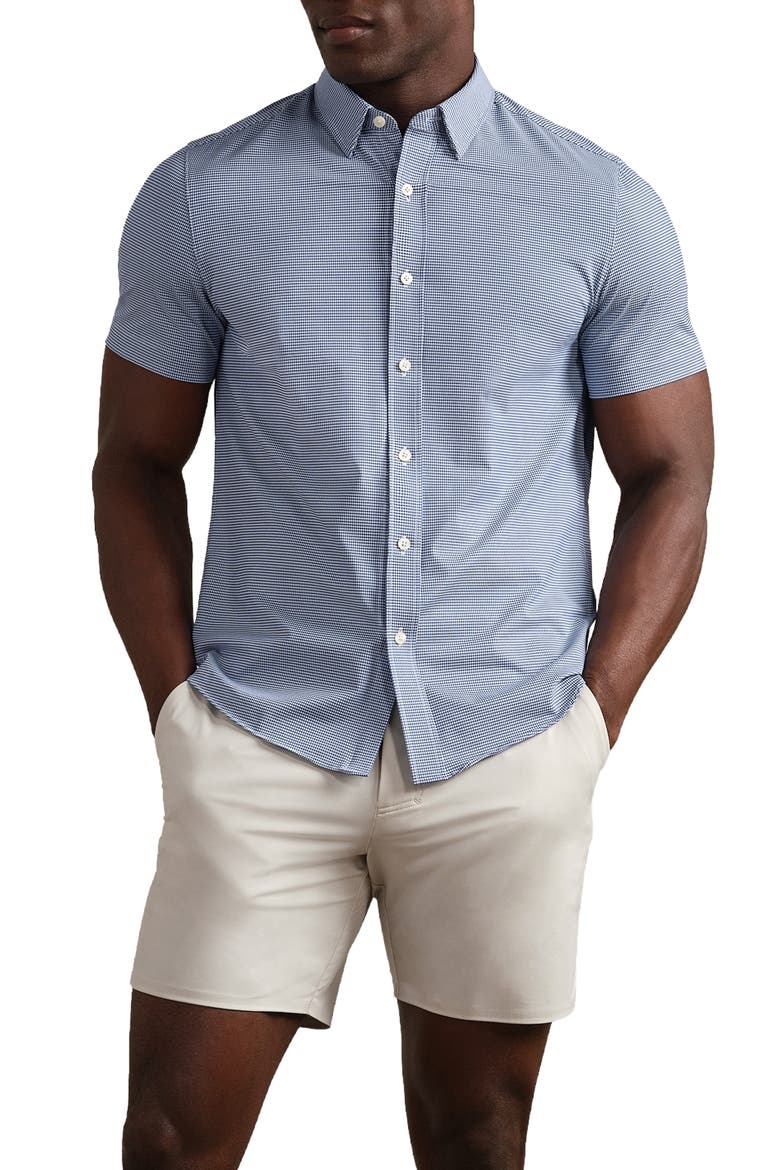 Commuter Micro Check Button-Up Shirt, Main, color, INDIGO BLUE MICRO GINGHAM