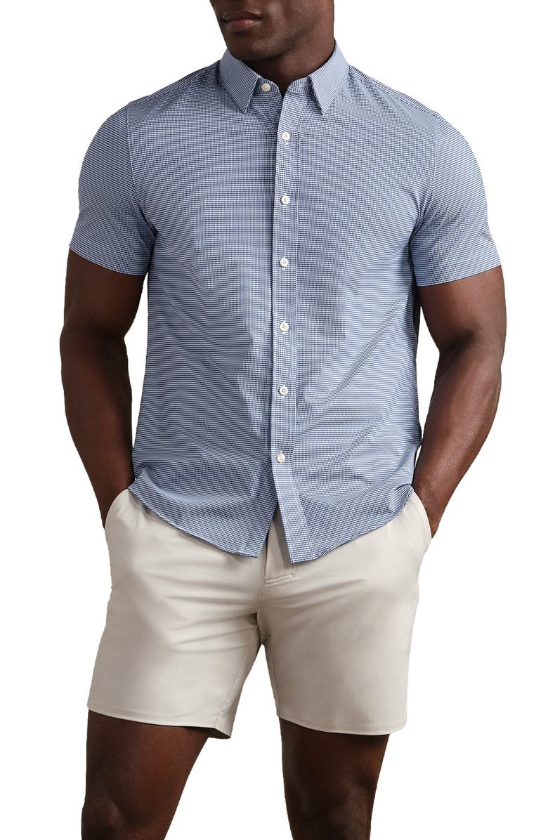 Rhone Commuter Micro Check Button-Up Shirt, Main, color, Indigo Blue Micro Gingham