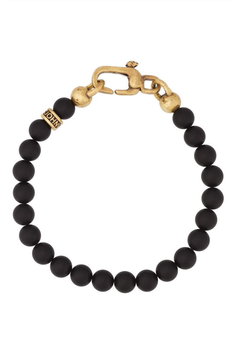 Men's Artisan Beaded Onyx & Brass Bracelet, Main, color, BRASS
