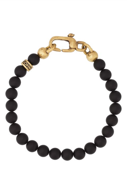Men's Artisan Beaded Onyx & Brass Bracelet