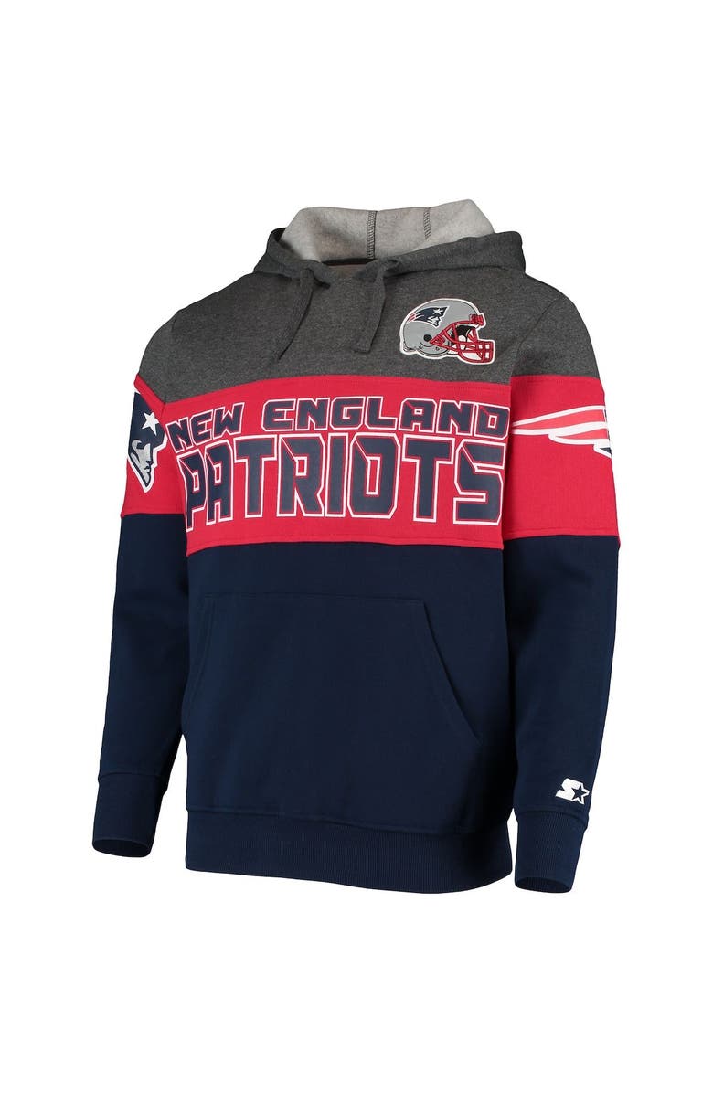 STARTER Men's Starter Heathered Gray/Red New England Patriots Extreme Fireballer Pullover Hoodie, Alternate, color, Heather Gray