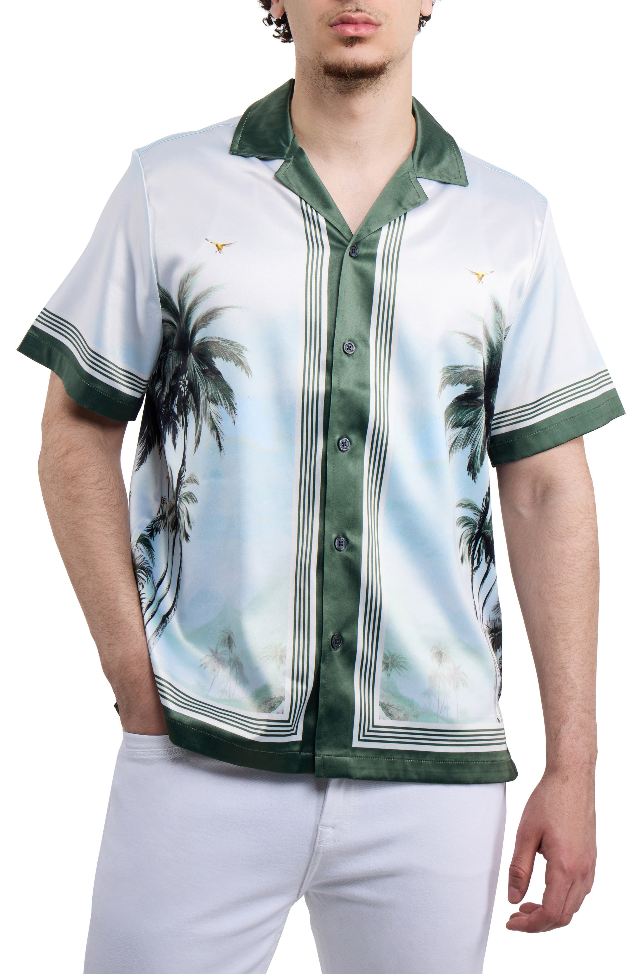 Palm Tree Printed Camp Shirt