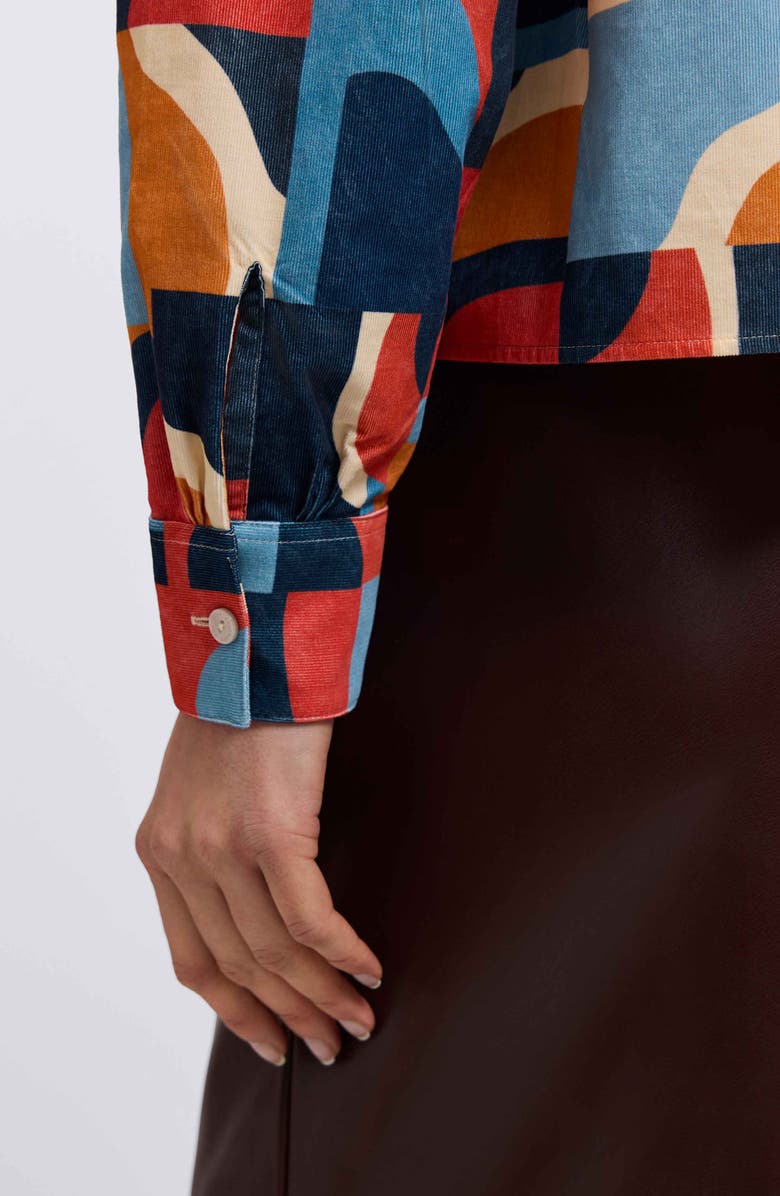 Foxcroft Marina Geo Print Cotton Corduroy Button-Up Shirt, Alternate, color, Blue Multi