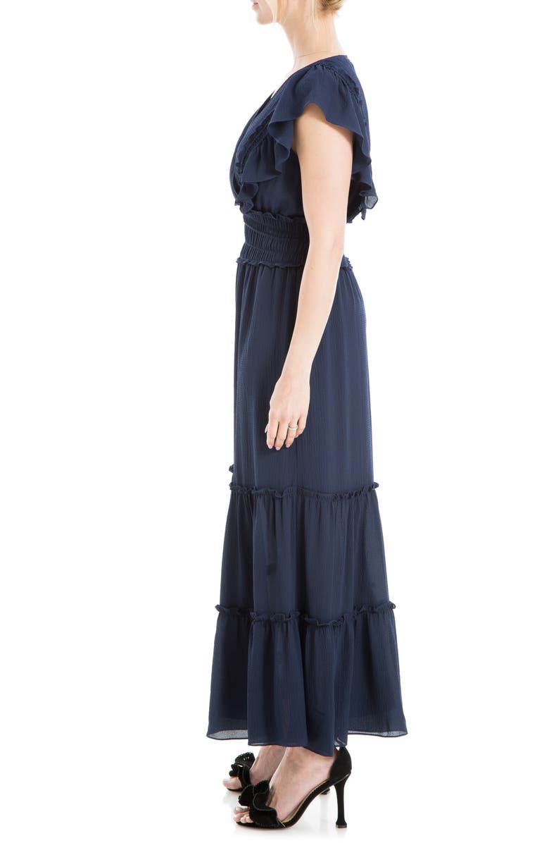 MAX STUDIO Pebble Crepe Flutter Sleeve Maxi Dress, Alternate, color, Navy
