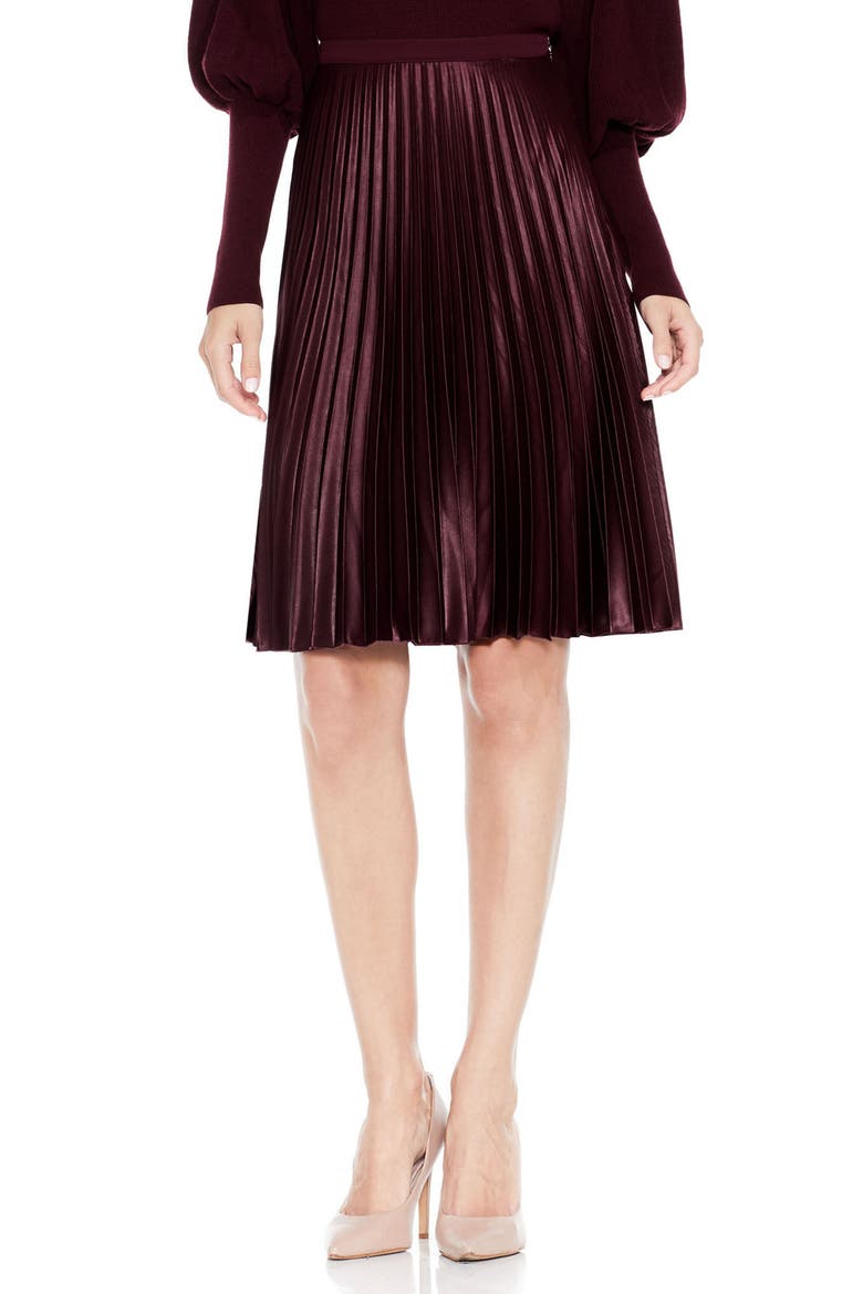 Lacquered Pleated Skirt, Main, color, DEEP CLARET