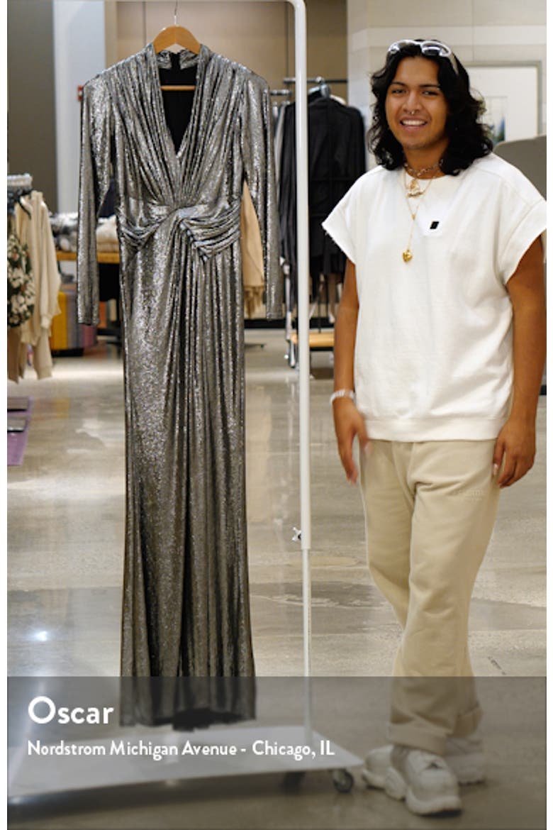 Draped Shimmer Long Sleeve Gown video