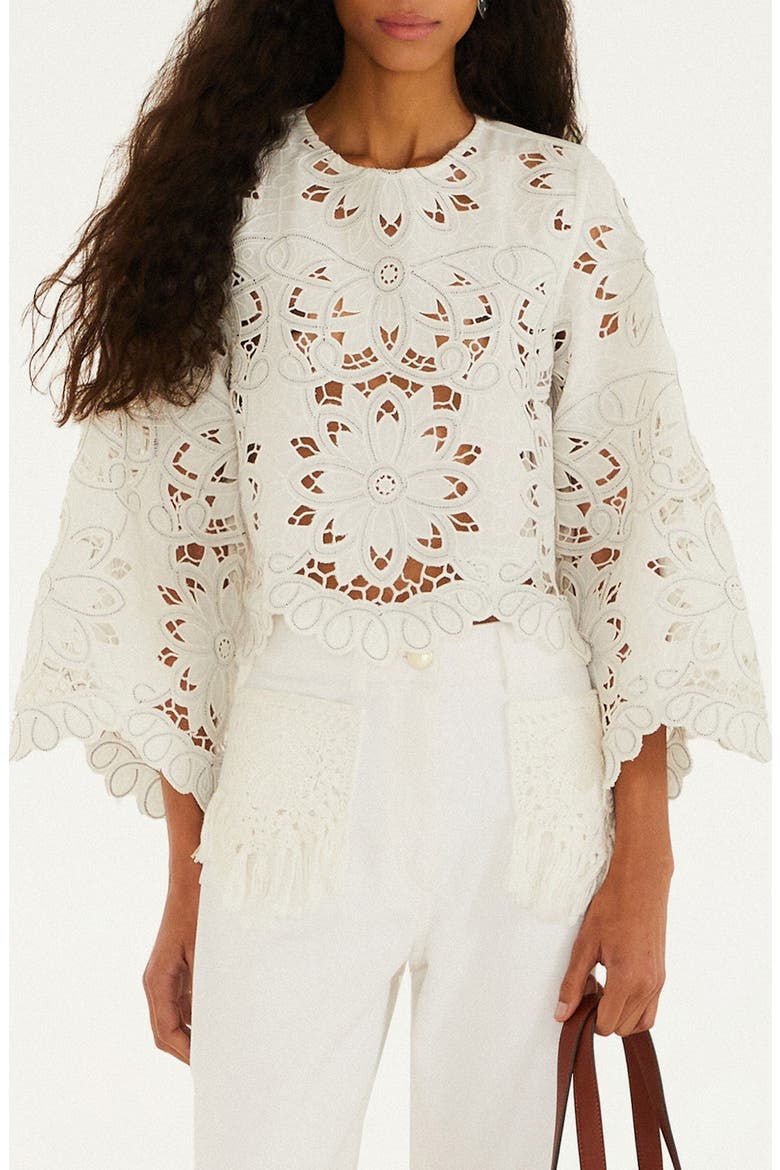 Flowers Richelieu Blouse, Main, color, OFF-WHITE