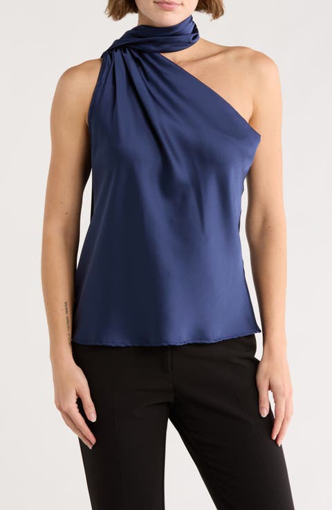 Scarf Detail One-Shoulder Satin Top