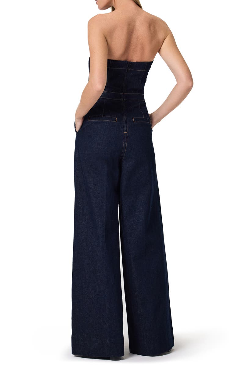 PAIGE Francesca Strapless Wide Leg Denim Jumpsuit, Alternate, color, Saville