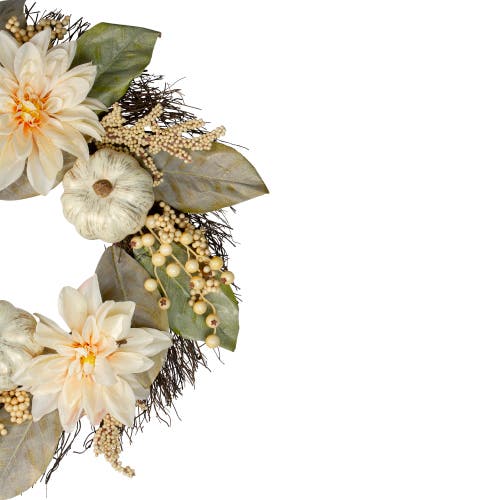 Northlight 22in Dahlia & Pumpkin Fall Artificial Floral Wreath In Multi