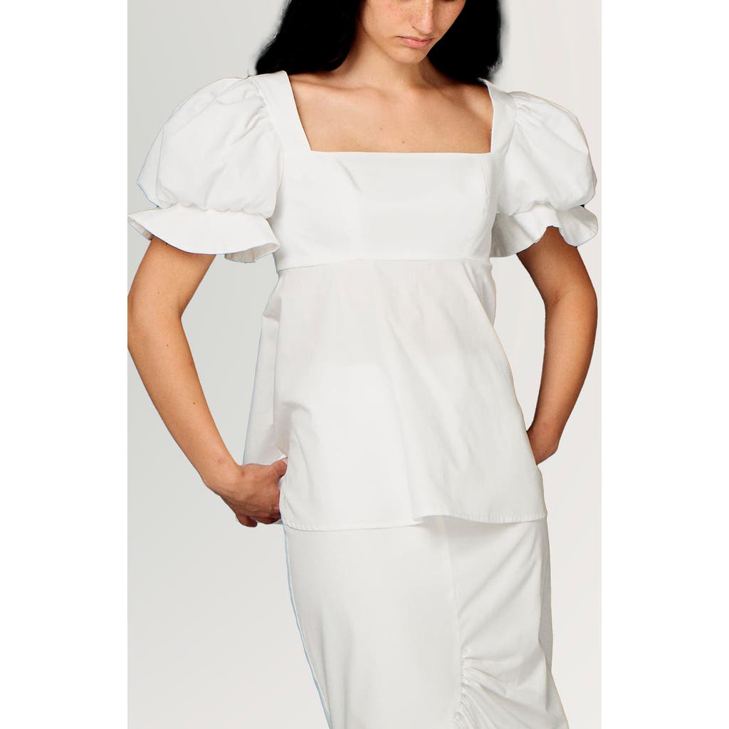 De Loreta Rosario Puff Sleeve Cotton Blouse In White