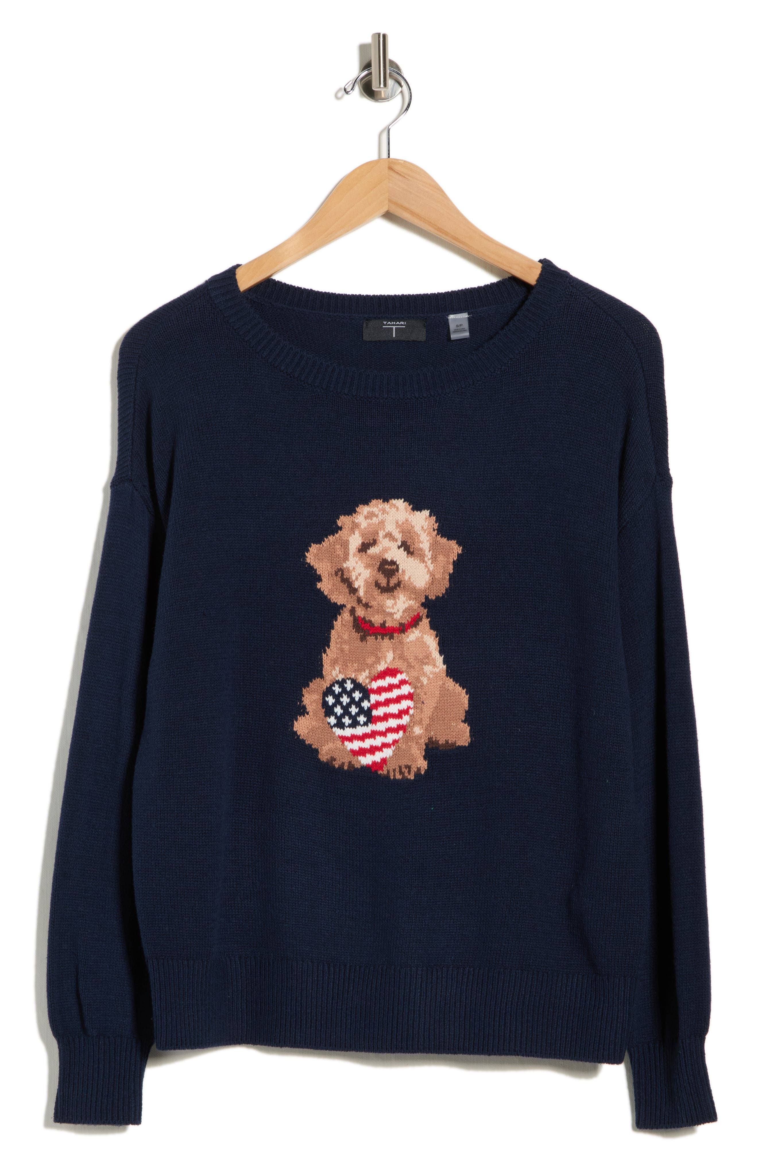 T Tahari Americana Dog Intarsia Sweater