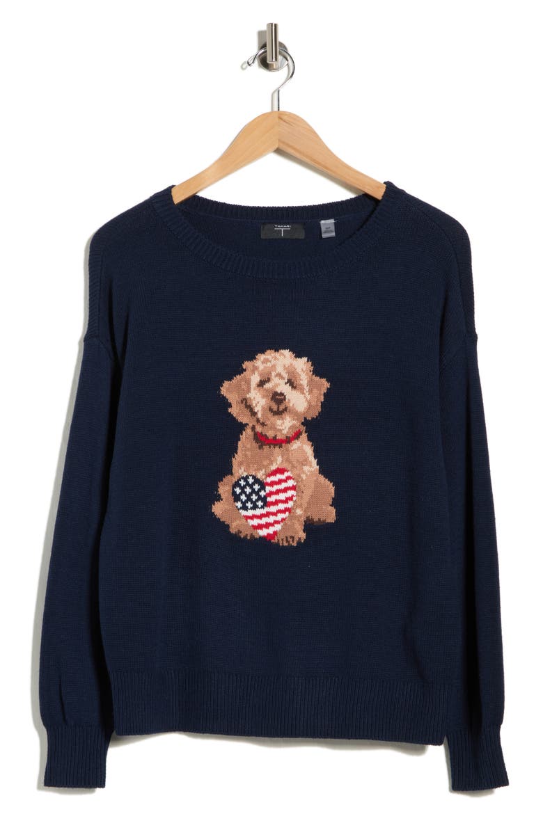 Americana Dog Intarsia Sweater, Alternate, color, NAVY/ INTARSIA DOG