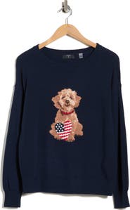 T Tahari Americana Dog Intarsia Sweater